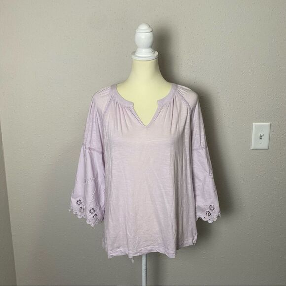 Caslon Lavender Floral Embroidered Eyelet Sleeve Blouse Women's Size Large - Picture 10 of 16